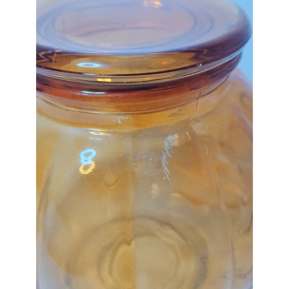 Amici Home Orange Glass Jack O Lantern Pumpkin Candy Jar Canister Lid 5.5